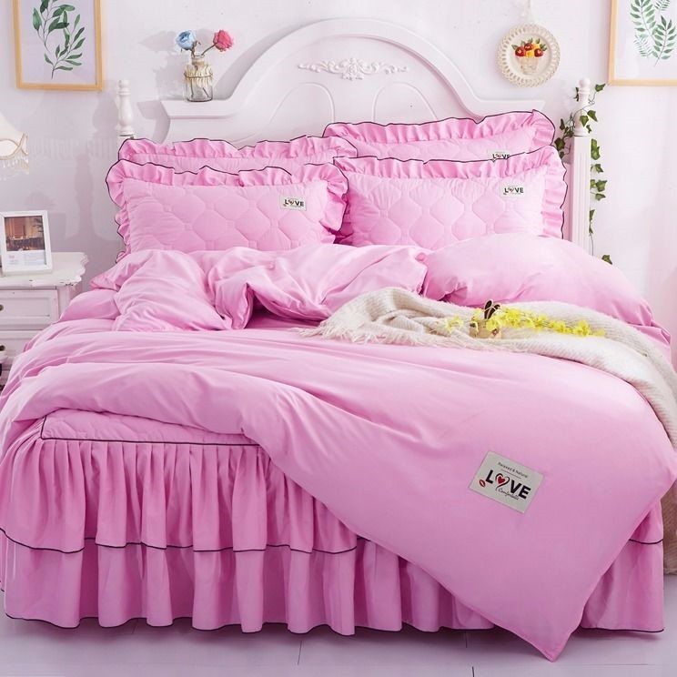 KTX-502995 Quilted Bed Skirt and Bedspread Set with Flower Patterns in Multiple Colors