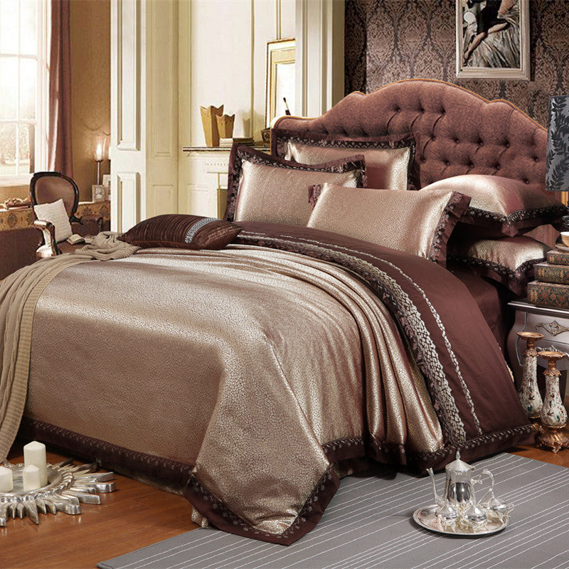 KTX-503507 European Style Floral Satin Jacquard 4-Piece Bedding Set in Tencel and Cotton