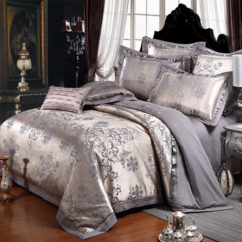 KTX-503507 European Style Floral Satin Jacquard 4-Piece Bedding Set in Tencel and Cotton