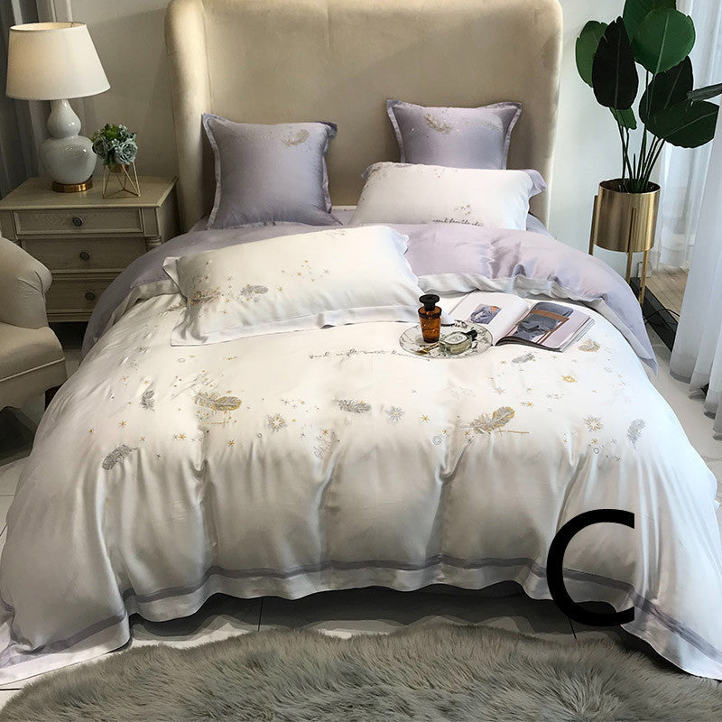 KTX-504659 Embroidered Tencel Quilt Cover Set with Heart and Butterfly Design - Multiple Piece Options Available