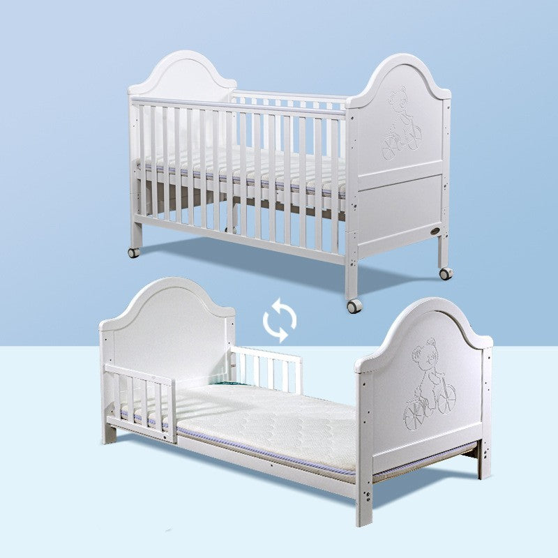 KTX-505747 European Design Pine Baby Log Splicing Crib with Adjustable Height and Roller - 140x70cm