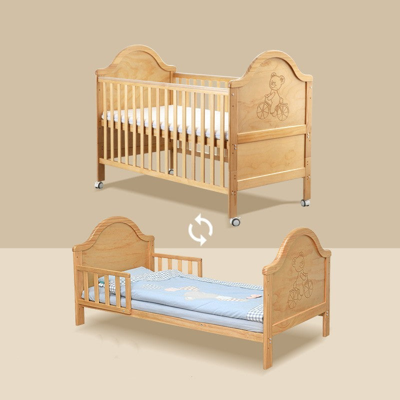 KTX-505747 European Design Pine Baby Log Splicing Crib with Adjustable Height and Roller - 140x70cm