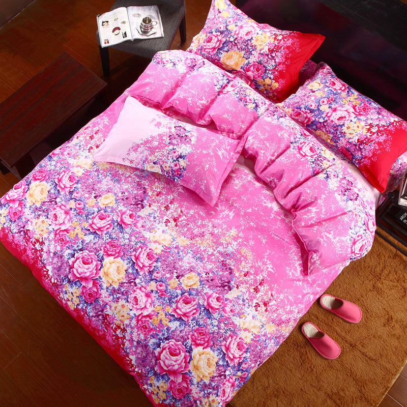 KTX-506451 Korean Cute Style Velvet Quilt Set in Plant and Flower Design for 1.8m Beds - 4 Pieces