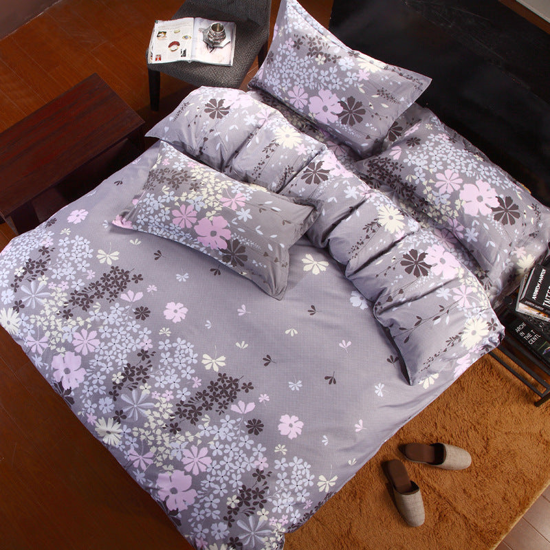 KTX-506451 Korean Cute Style Velvet Quilt Set in Plant and Flower Design for 1.8m Beds - 4 Pieces