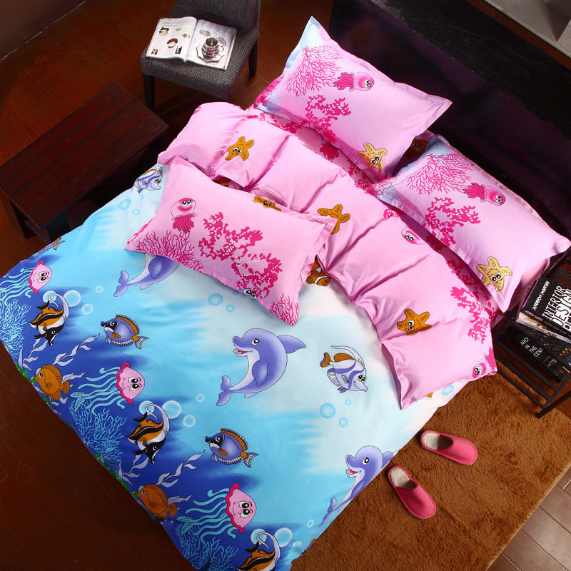 KTX-506451 Korean Cute Style Velvet Quilt Set in Plant and Flower Design for 1.8m Beds - 4 Pieces