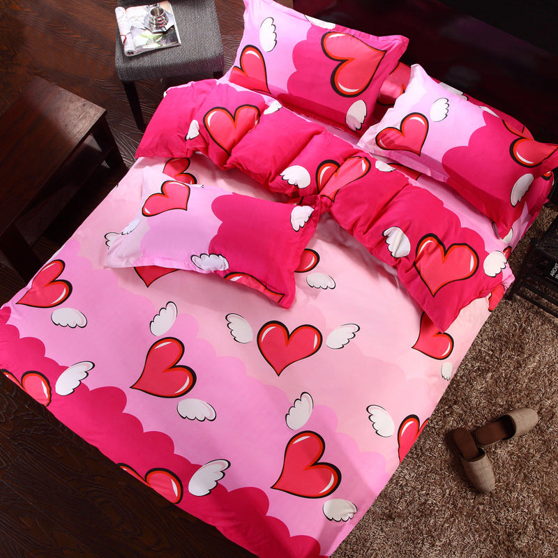 KTX-506451 Korean Cute Style Velvet Quilt Set in Plant and Flower Design for 1.8m Beds - 4 Pieces