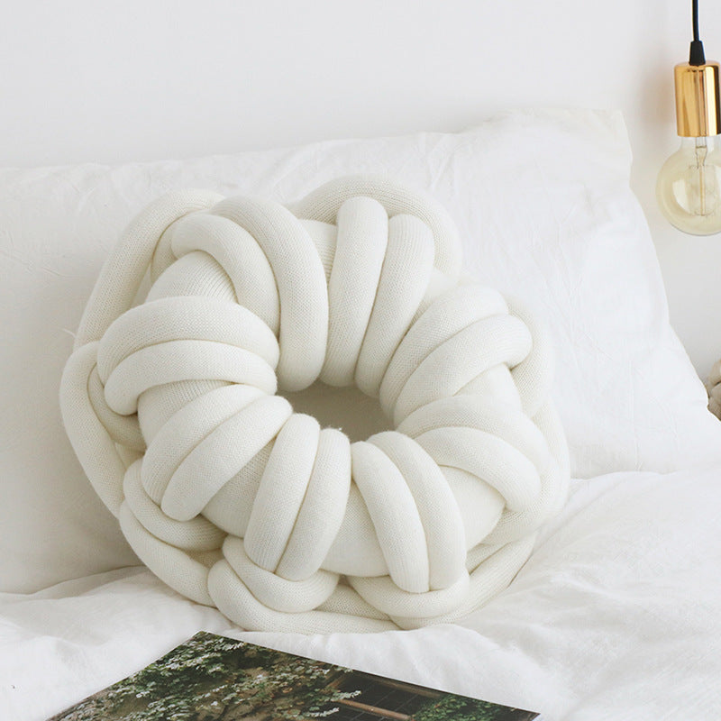 KTX-507027 Knotted Ring Donut Pillow - Solid Color Options in White, Red, Orange Powder, Sky Blue, Iron Gray, Camel Gray, 39cm Diameter