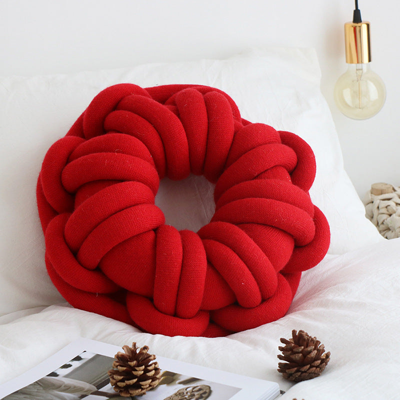 KTX-507027 Knotted Ring Donut Pillow - Solid Color Options in White, Red, Orange Powder, Sky Blue, Iron Gray, Camel Gray, 39cm Diameter