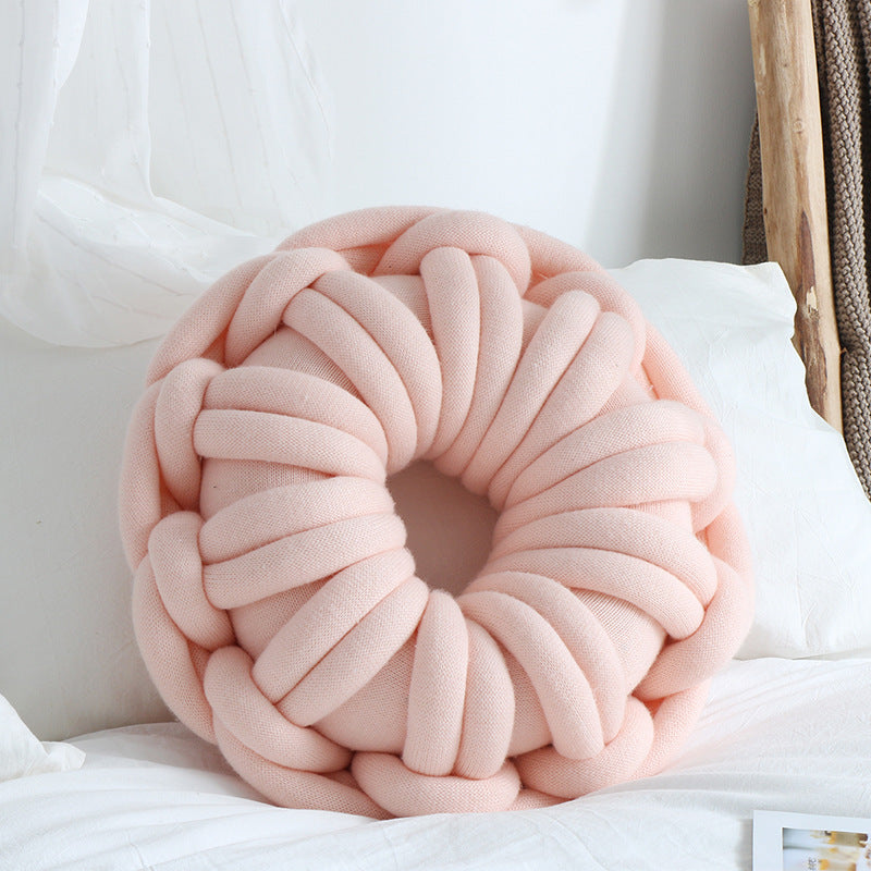KTX-507027 Knotted Ring Donut Pillow - Solid Color Options in White, Red, Orange Powder, Sky Blue, Iron Gray, Camel Gray, 39cm Diameter