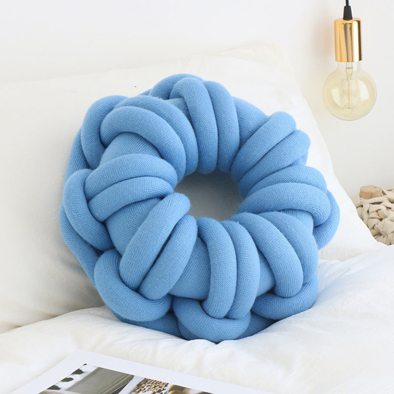 KTX-507027 Knotted Ring Donut Pillow - Solid Color Options in White, Red, Orange Powder, Sky Blue, Iron Gray, Camel Gray, 39cm Diameter