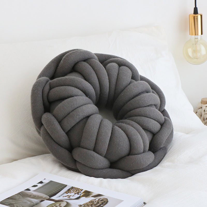 KTX-507027 Knotted Ring Donut Pillow - Solid Color Options in White, Red, Orange Powder, Sky Blue, Iron Gray, Camel Gray, 39cm Diameter