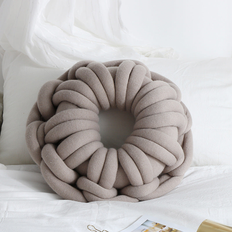 KTX-507027 Knotted Ring Donut Pillow - Solid Color Options in White, Red, Orange Powder, Sky Blue, Iron Gray, Camel Gray, 39cm Diameter