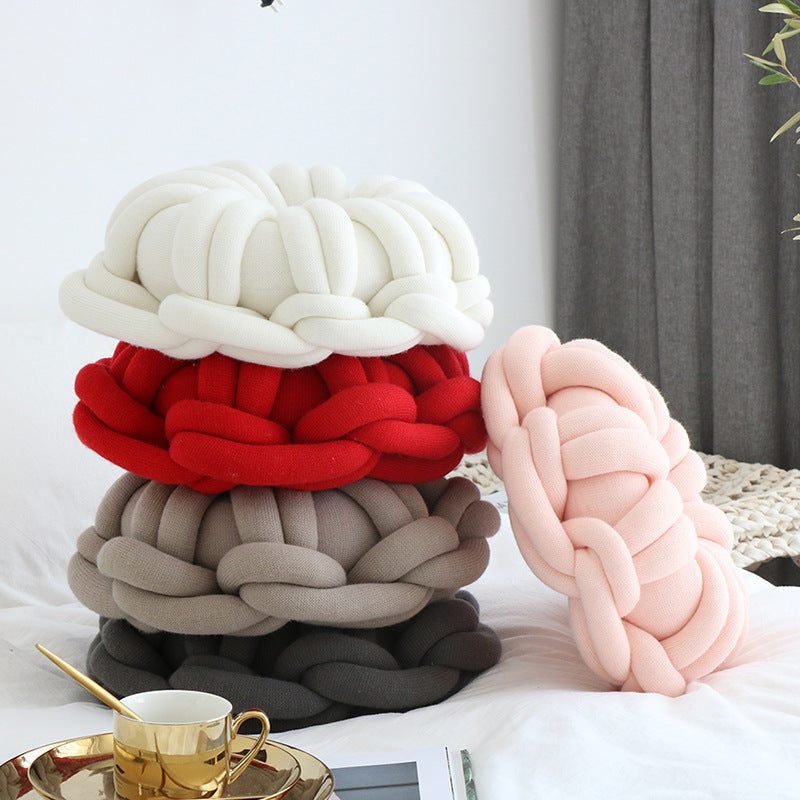 KTX-507027 Knotted Ring Donut Pillow - Solid Color Options in White, Red, Orange Powder, Sky Blue, Iron Gray, Camel Gray, 39cm Diameter