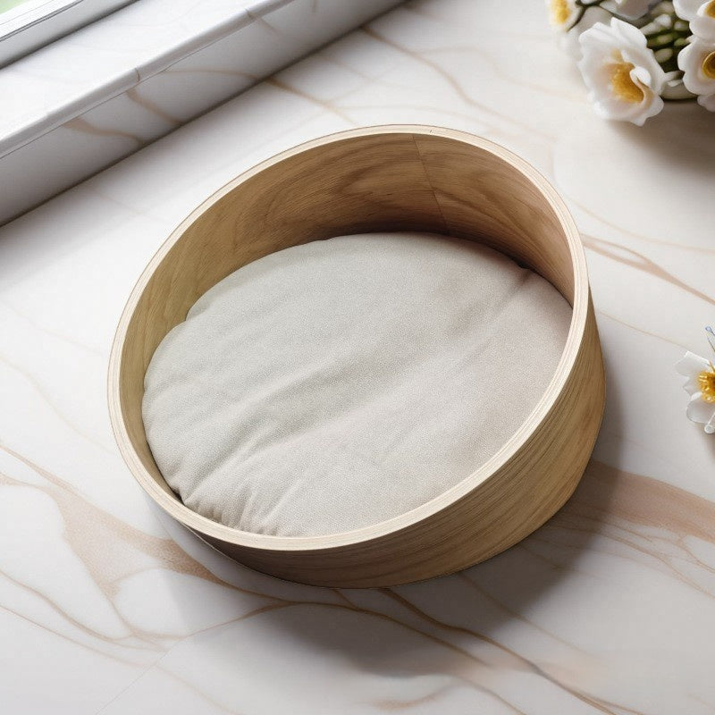 KTX-507411 Solid Wood Indoor Cat Bed and Cage - Four Seasons Design, 35cm & 50cm Diameter