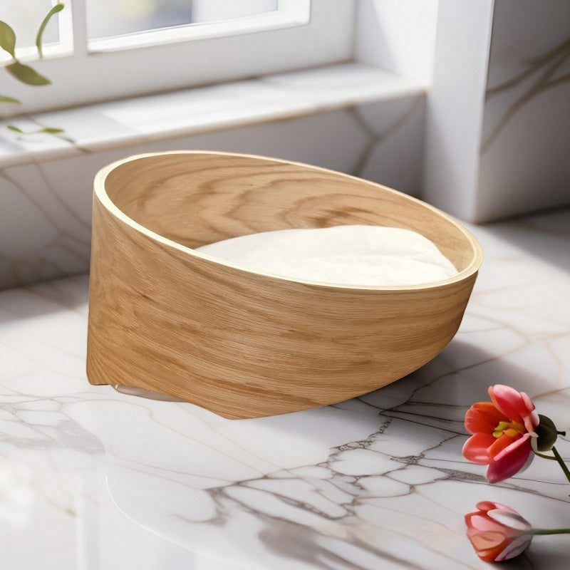 KTX-507411 Solid Wood Indoor Cat Bed and Cage - Four Seasons Design, 35cm & 50cm Diameter