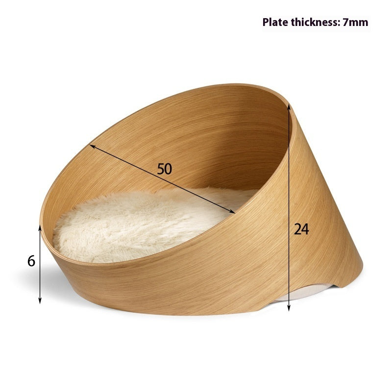 KTX-507411 Solid Wood Indoor Cat Bed and Cage - Four Seasons Design, 35cm & 50cm Diameter