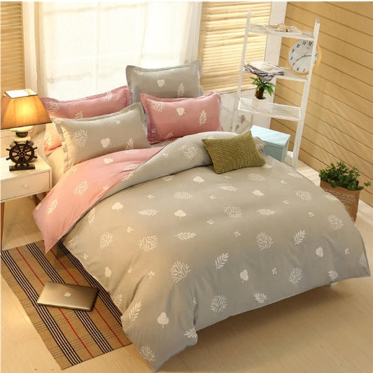 KTX-510355 Floral Pattern Bedding Set – 4-Piece Modern and Simple Design for 1.5m Bed, Made of Polyester Fiber