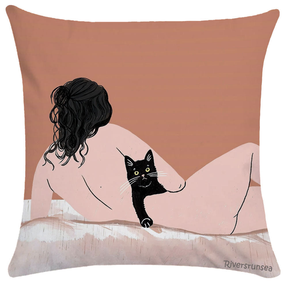 KTX-510483 Scandinavian Style Square Tatami Lumbar Pillow with Plush Cover and PP Cotton Filling