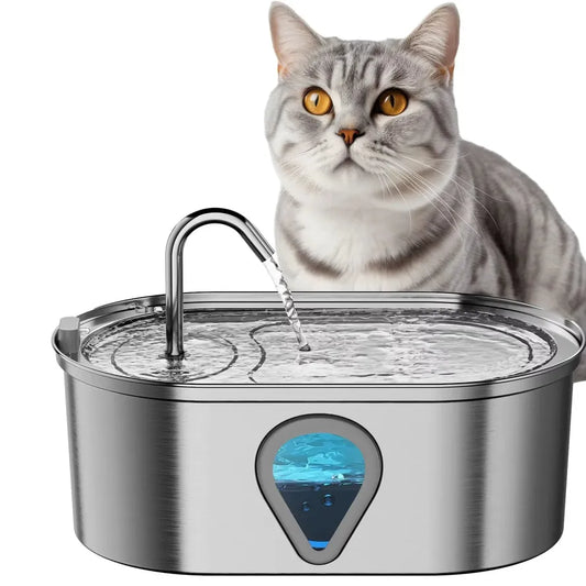 KTX-512339 Portable 3.2L Stainless Steel Pet Water Fountain with Water Level Window for Cats
