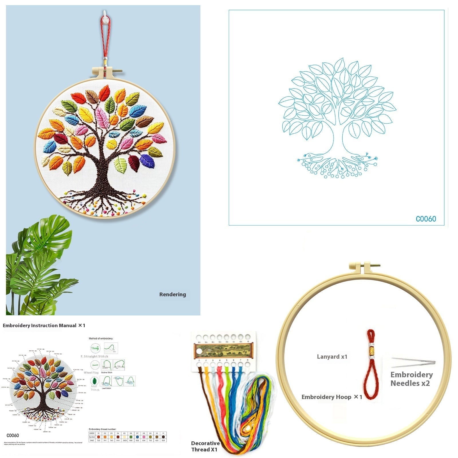 KTX-512723 Cartoon and Anime Embroidery Kits with Round Frames - Cotton Cloth Cross Stitch Patterns