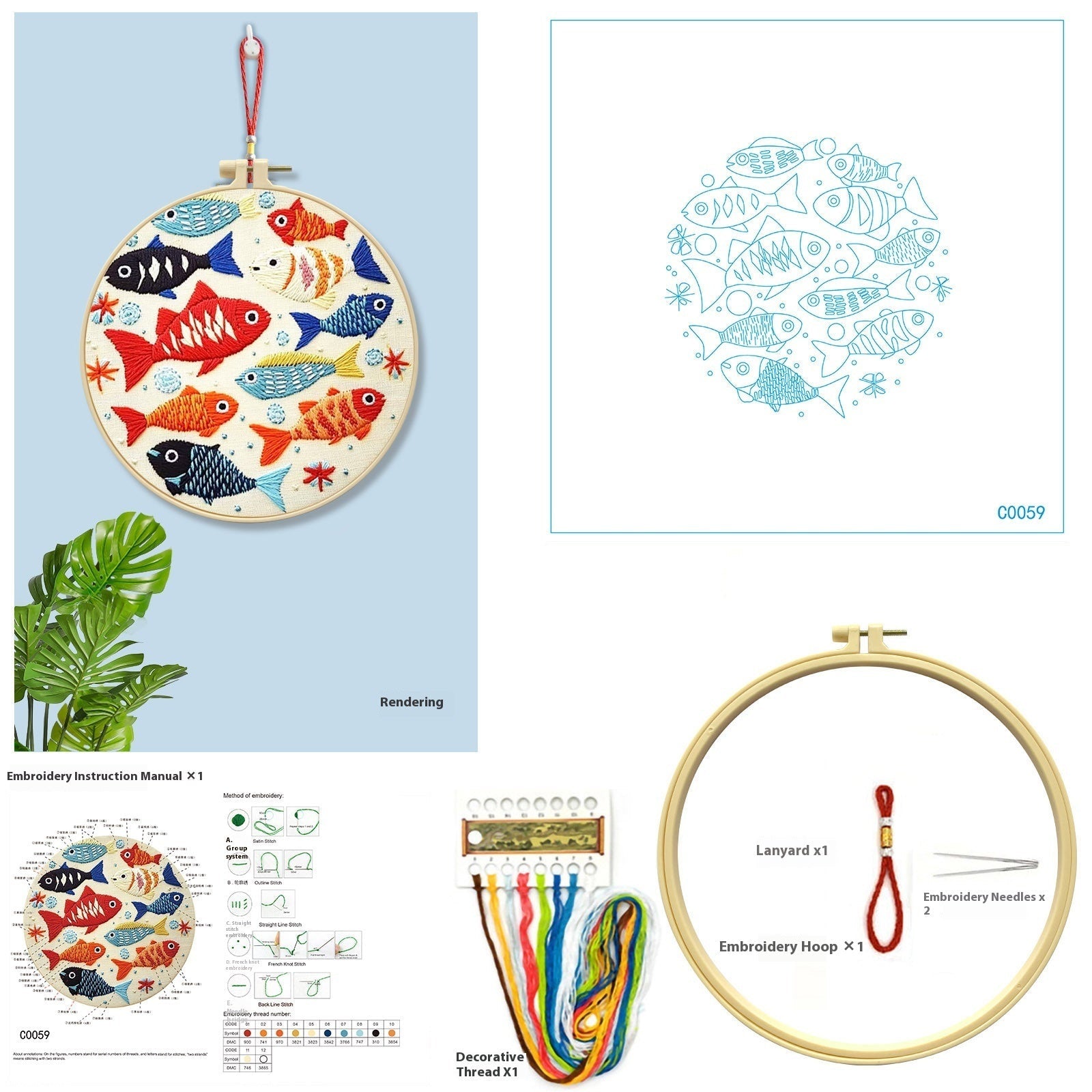 KTX-512723 Cartoon and Anime Embroidery Kits with Round Frames - Cotton Cloth Cross Stitch Patterns