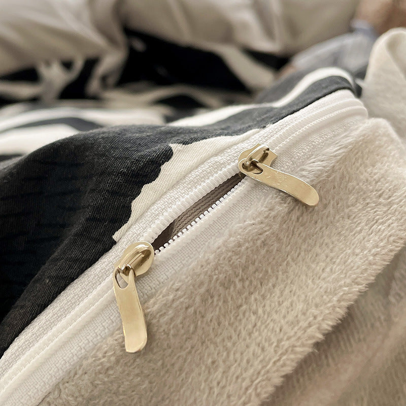 KTX-513043 Cotton and Velvet Four-Piece Bed Set for Autumn and Winter with Stylish Prints