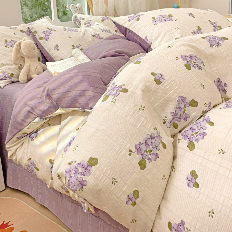KTX-513683 Cotton Four-Piece Bedding Set with Plant and Flower Patterns, Available in Multiple Sizes