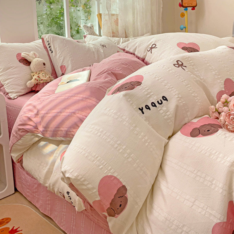 KTX-513683 Cotton Four-Piece Bedding Set with Plant and Flower Patterns, Available in Multiple Sizes