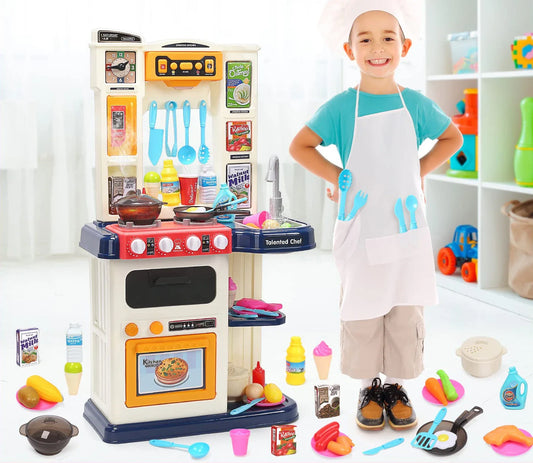 KTX-514707 Kids Kitchen Playset with Plastic Spraying Mist Sink - 65Pcs Pretend Play Food Toys for Ages 2 to 13 Years
