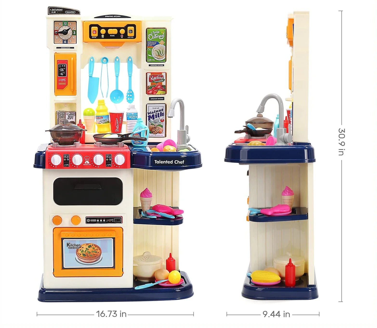 KTX-514707 Kids Kitchen Playset with Plastic Spraying Mist Sink - 65Pcs Pretend Play Food Toys for Ages 2 to 13 Years