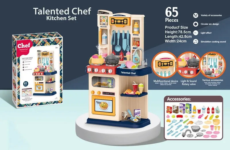 KTX-514707 Kids Kitchen Playset with Plastic Spraying Mist Sink - 65Pcs Pretend Play Food Toys for Ages 2 to 13 Years