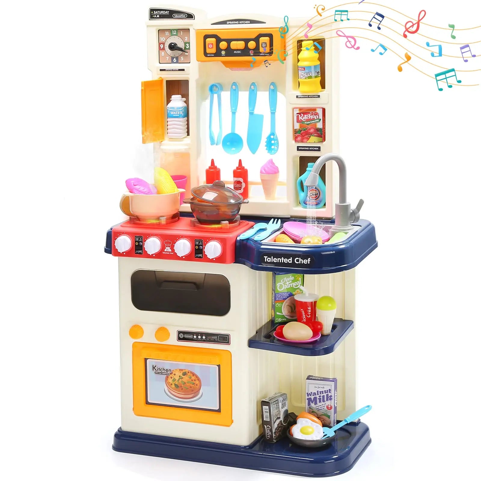 KTX-514707 Kids Kitchen Playset with Plastic Spraying Mist Sink - 65Pcs Pretend Play Food Toys for Ages 2 to 13 Years