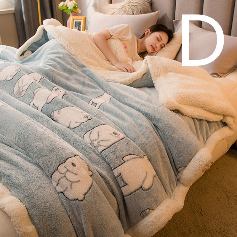 KTX-515027 Double-sided Plus Velvet Lamb Wool Blanket - Warm and Stylish Cartoon Design