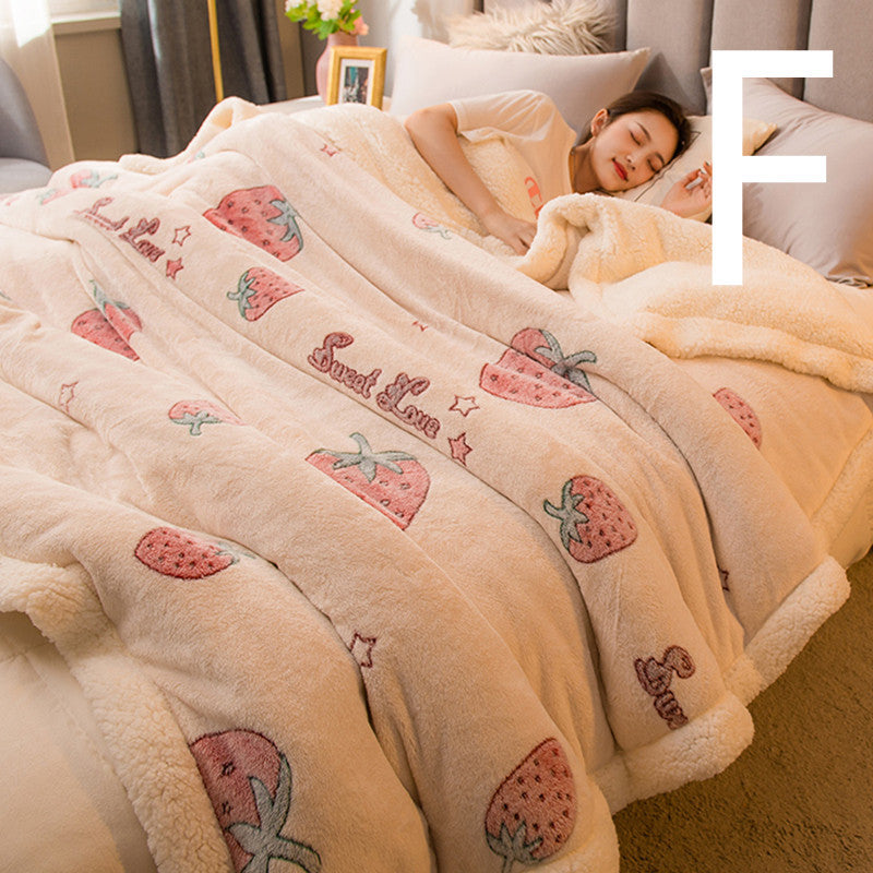 KTX-515027 Double-sided Plus Velvet Lamb Wool Blanket - Warm and Stylish Cartoon Design