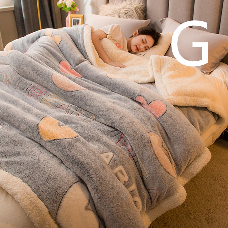 KTX-515027 Double-sided Plus Velvet Lamb Wool Blanket - Warm and Stylish Cartoon Design