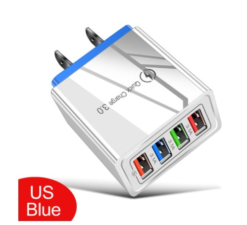 KTX-515091 Luminous 4USB Mobile Phone Charger with Indication Function, Compact Size for Euro and US/UK Use