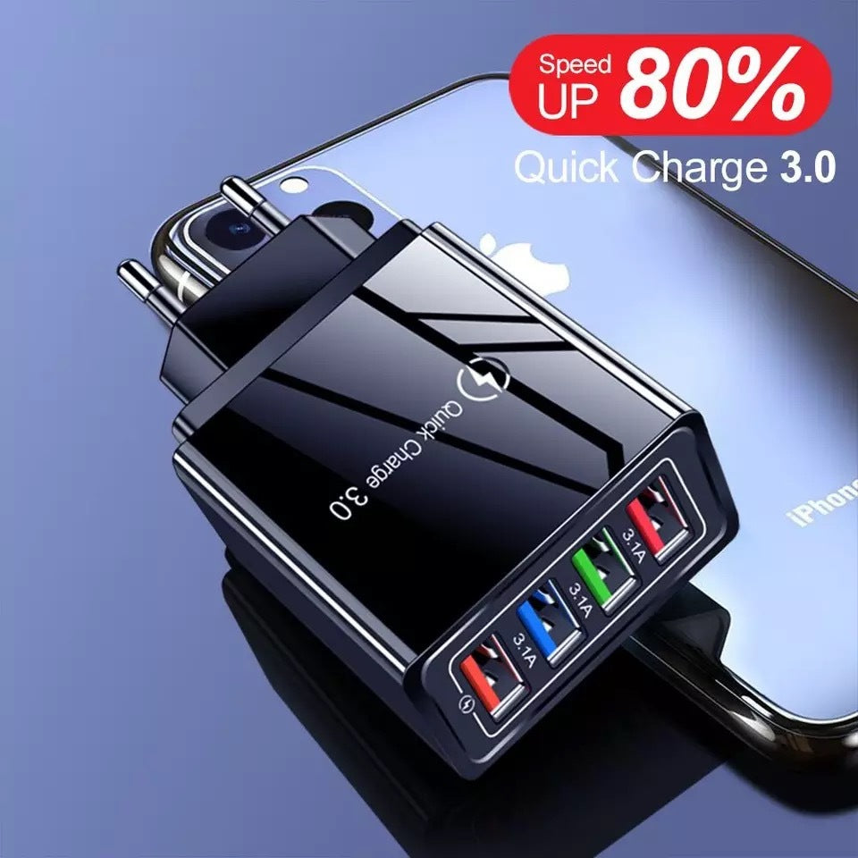 KTX-515091 Luminous 4USB Mobile Phone Charger with Indication Function, Compact Size for Euro and US/UK Use