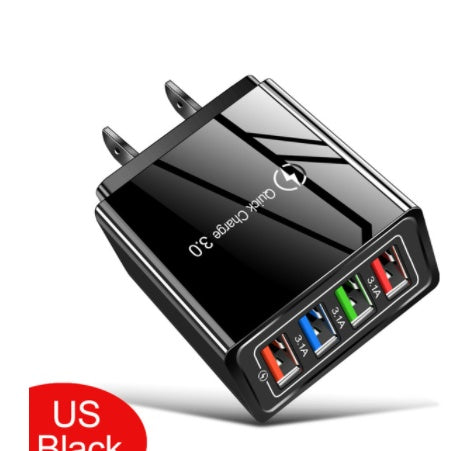 KTX-515091 Luminous 4USB Mobile Phone Charger with Indication Function, Compact Size for Euro and US/UK Use