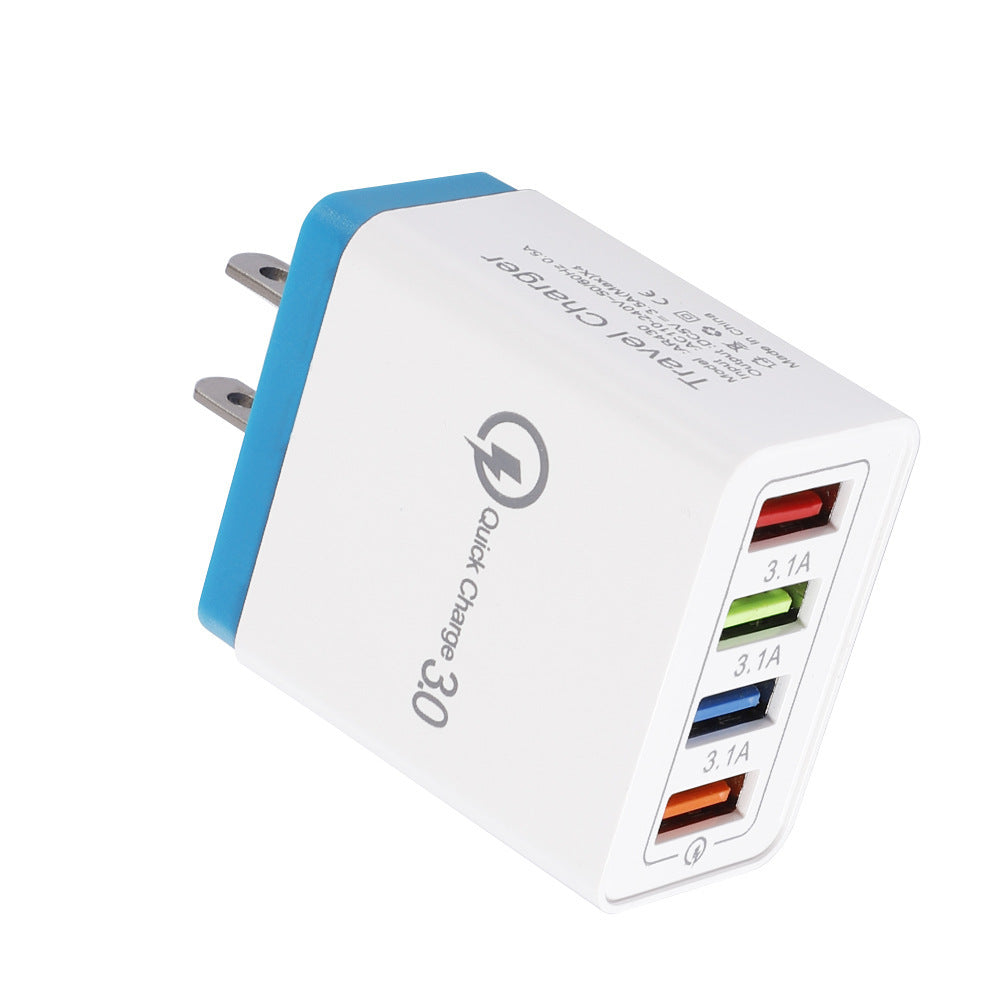 KTX-515091 Luminous 4USB Mobile Phone Charger with Indication Function, Compact Size for Euro and US/UK Use