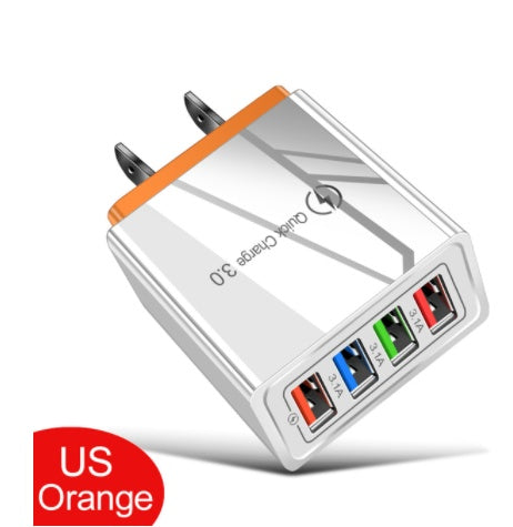 KTX-515091 Luminous 4USB Mobile Phone Charger with Indication Function, Compact Size for Euro and US/UK Use