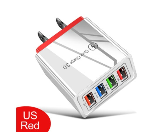 KTX-515091 Luminous 4USB Mobile Phone Charger with Indication Function, Compact Size for Euro and US/UK Use
