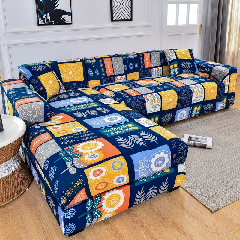 KTX-515347 Geometric Abstract Light Gray Stretch Sofa Cover for Modular Sofas, Fits 90-300cm