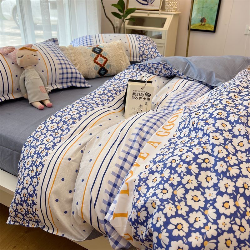 KTX-516179 Whimsical Cartoon Anime Washed Cotton Bed Sheet Quilt Cover Set - Four-Piece with Pillowcases