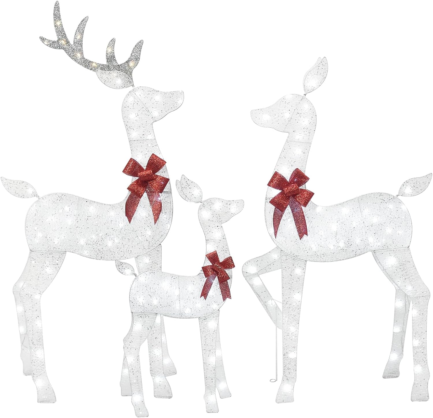 KTX-516371 Lighted 4ft Rattan Reindeer Family Set - 3-Piece Christmas Outdoor Decorations with 145 Warm White LEDs