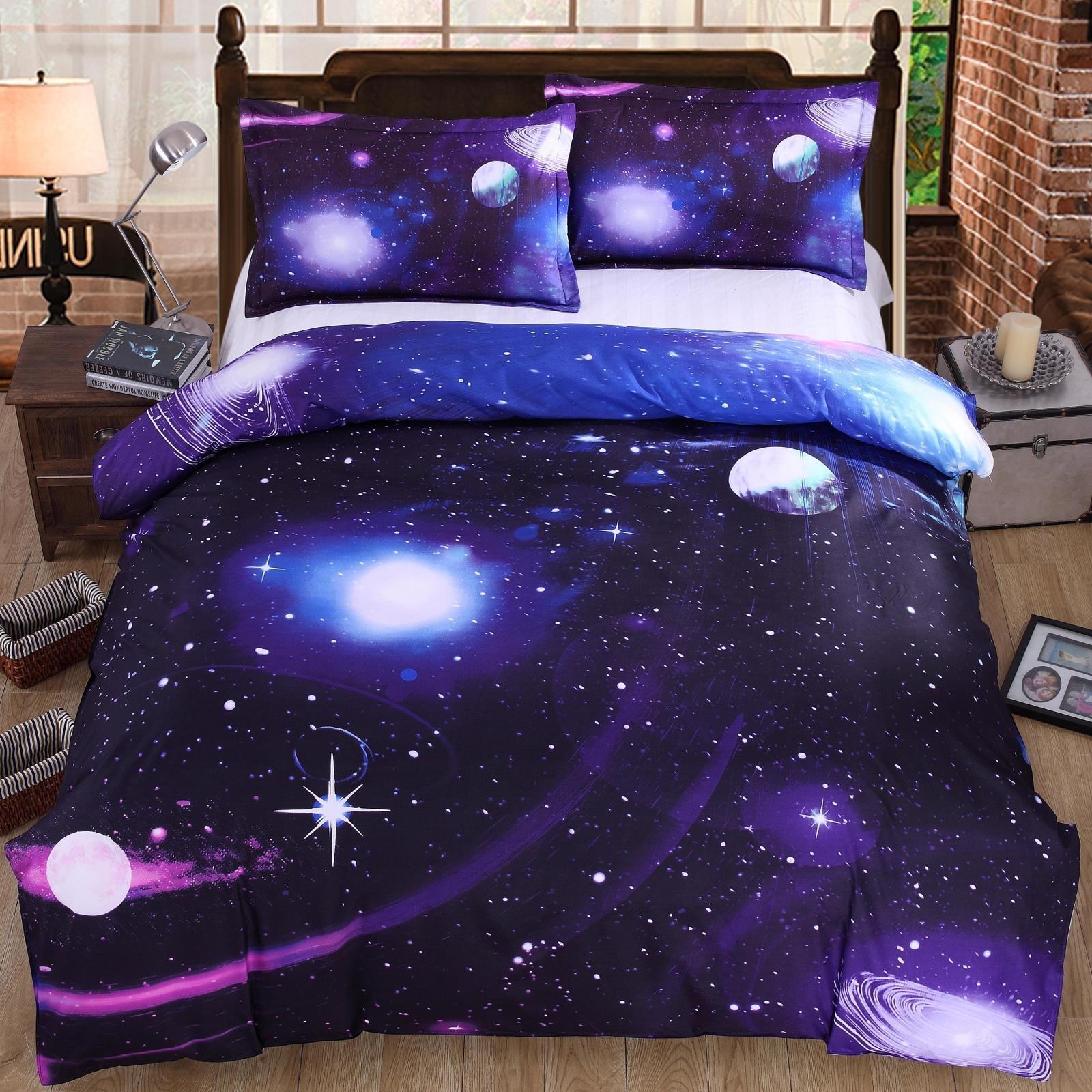 KTX-516499 Starry Sky Print Four-Piece Bedding Set in Cotton-Polyester Blend