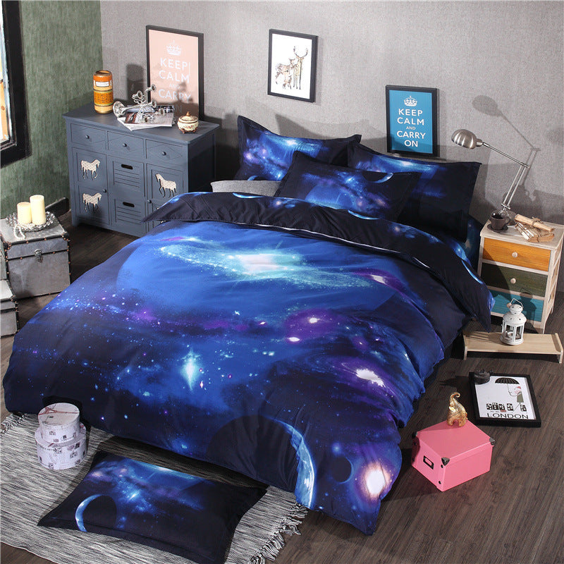 KTX-516499 Starry Sky Print Four-Piece Bedding Set in Cotton-Polyester Blend