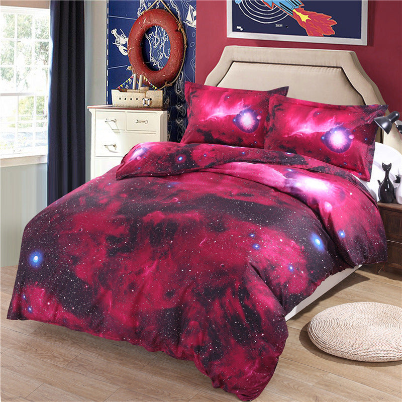 KTX-516499 Starry Sky Print Four-Piece Bedding Set in Cotton-Polyester Blend