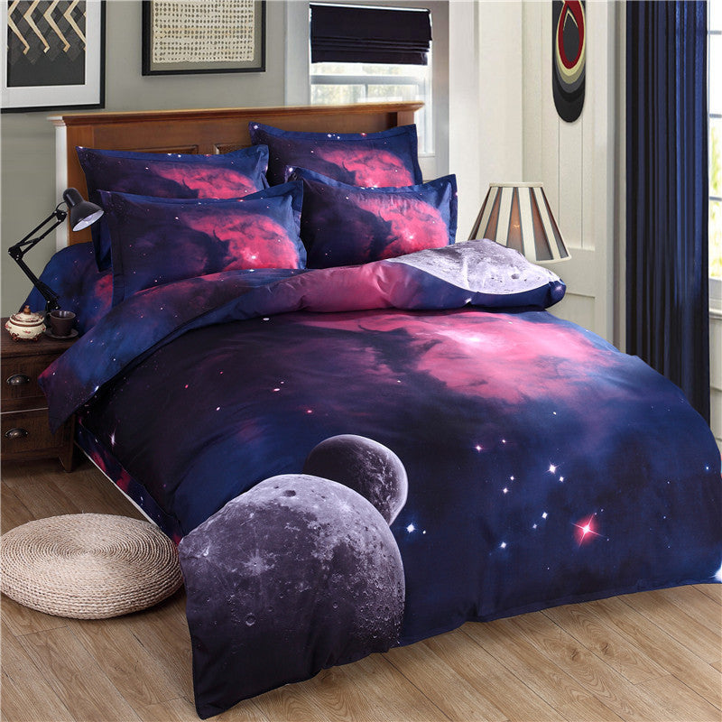 KTX-516499 Starry Sky Print Four-Piece Bedding Set in Cotton-Polyester Blend