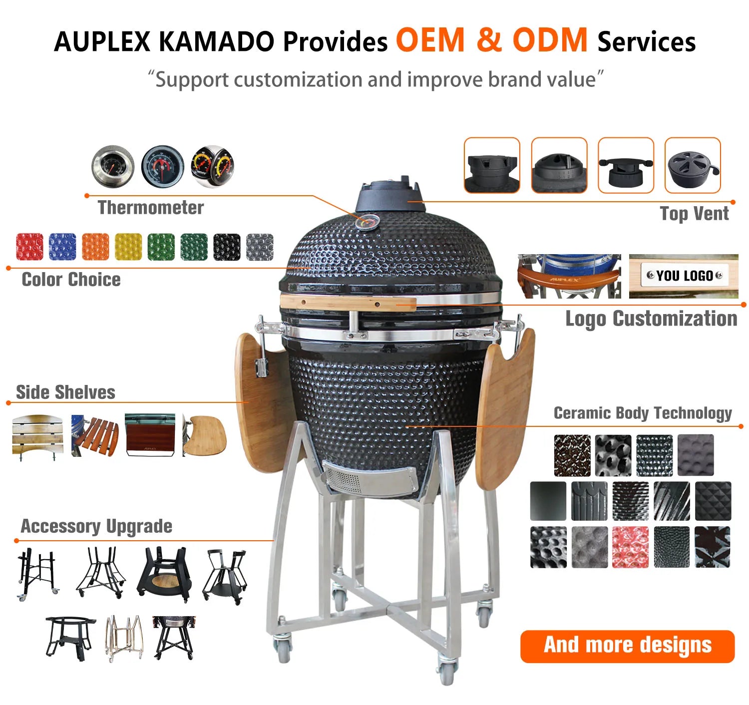 KTX-516691 Kamado Ceramic Charcoal Barbecue Grill for Outdoor Cooking, Fits 13 to 29 Inch Models