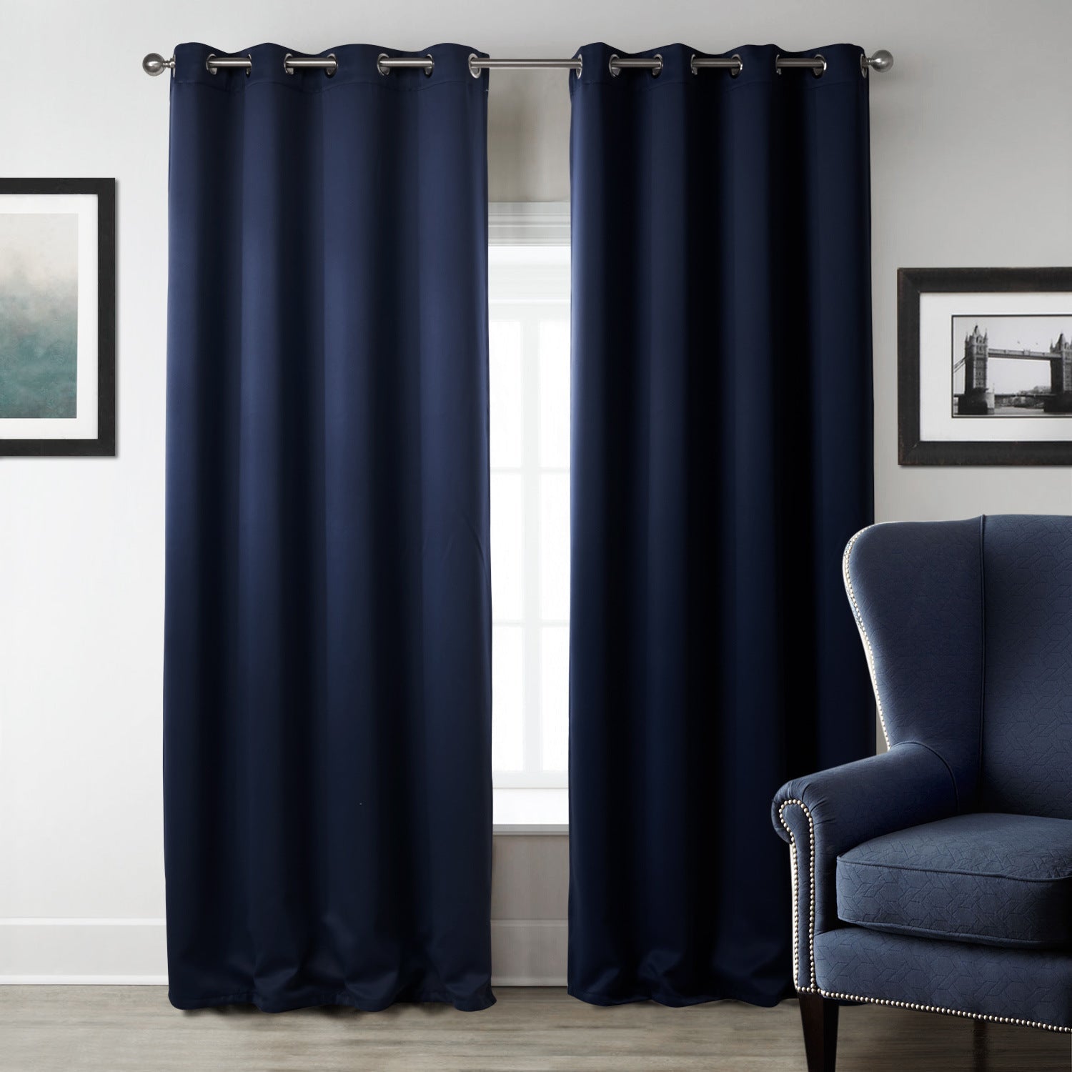 KTX-516883 Dark Blue Printed Blackout Curtains for Bedroom - Modern Vertical Shades